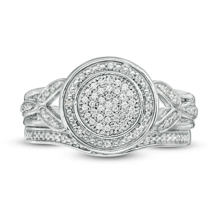 Goldia Rings 020 CT TW Composite Natural Diamond Frame Split Shank Bridal Engagement Ring Set in Sterling Silver
