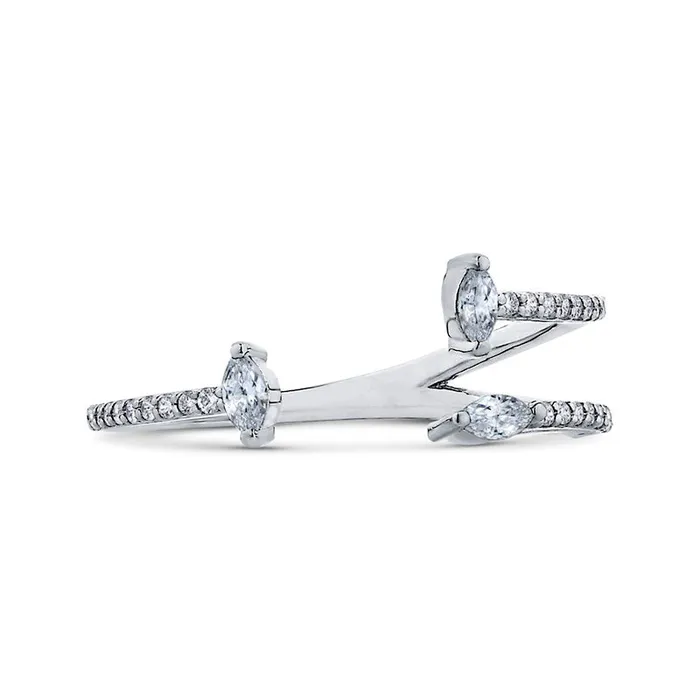 Goldia Rings 020 CT TW Marquise and Round Natural Diamond Double Row Open Ring in Solid 10K White Gold