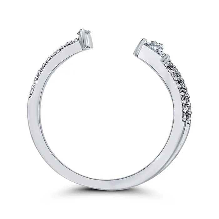 Goldia Rings 020 CT TW Marquise and Round Natural Diamond Double Row Open Ring in Solid 10K White Gold
