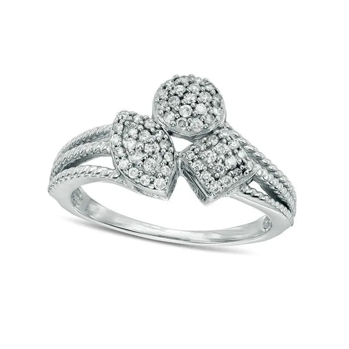 Goldia Rings 025 CT TW Composite Natural Diamond MultiShape Split Shank Ring in Solid 10K White Gold