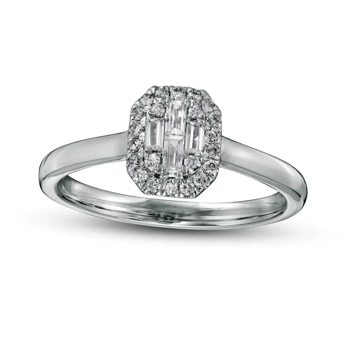 Goldia Rings 025 CT TW Composite Natural Diamond Octagon Frame Ring in Solid 10K White Gold