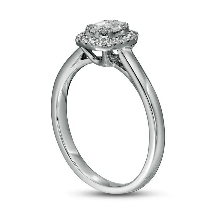 Goldia Rings 025 CT TW Composite Natural Diamond Octagon Frame Ring in Solid 10K White Gold