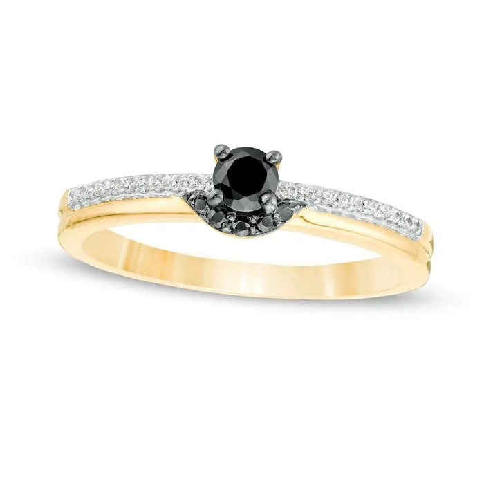 Goldia Rings 025 CT TW Enhanced Black and White Natural Diamond Promise Ring in Solid 10K Yellow Gold