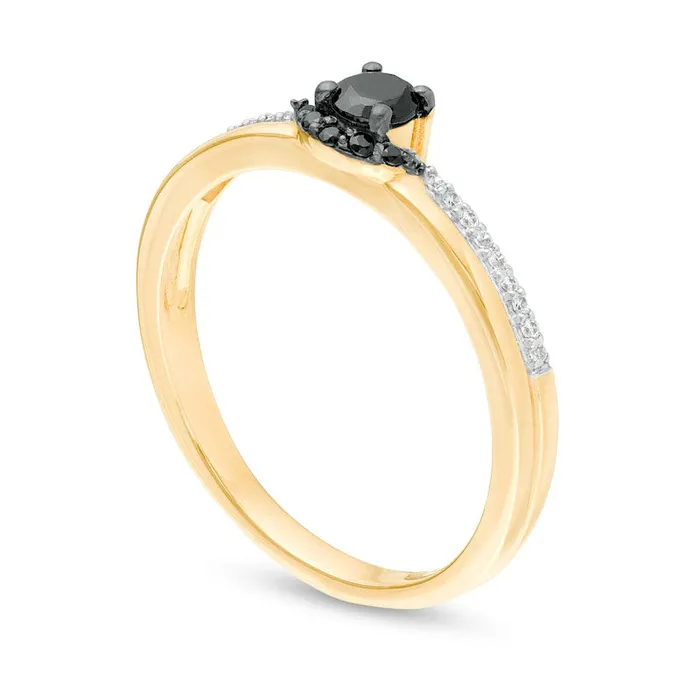 Goldia Rings 025 CT TW Enhanced Black and White Natural Diamond Promise Ring in Solid 10K Yellow Gold