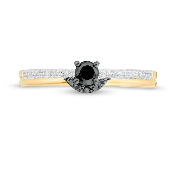 Goldia Rings 025 CT TW Enhanced Black and White Natural Diamond Promise Ring in Solid 10K Yellow Gold