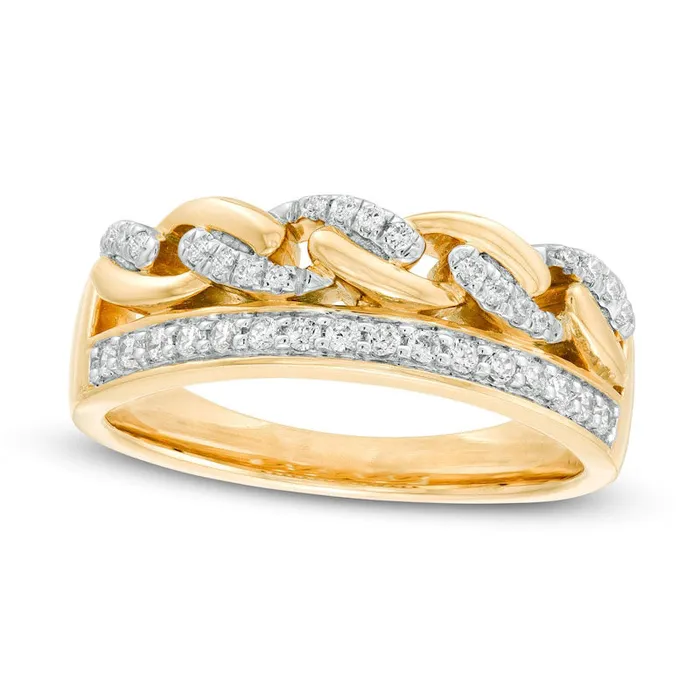 Goldia Rings 025 CT TW Natural Diamond Edge Twist Chain Link Ring in Solid 10K Yellow Gold