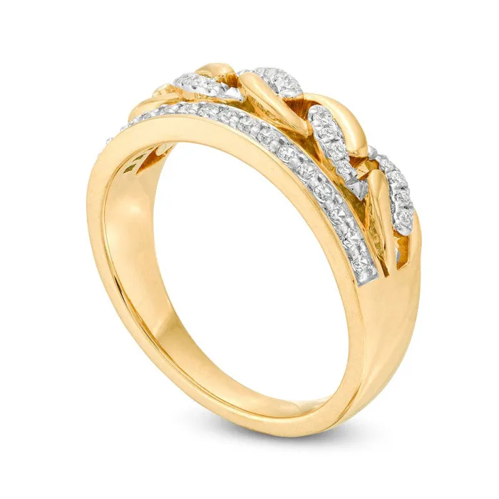 Goldia Rings 025 CT TW Natural Diamond Edge Twist Chain Link Ring in Solid 10K Yellow Gold