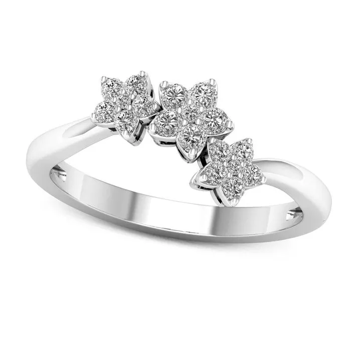 Goldia Rings 025 CT TW Natural Diamond Triple Star Ring in Solid 10K White Gold