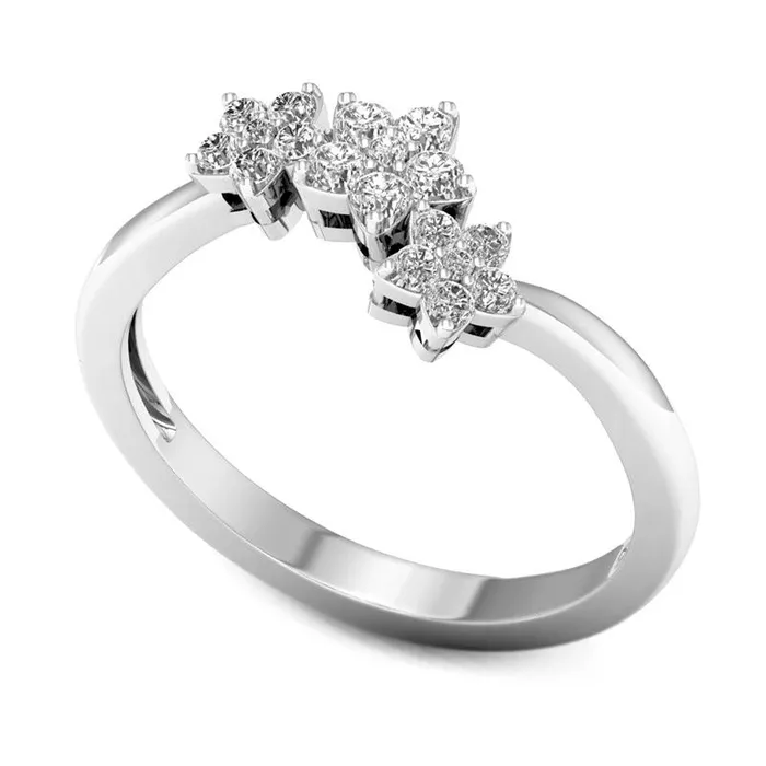 Goldia Rings 025 CT TW Natural Diamond Triple Star Ring in Solid 10K White Gold