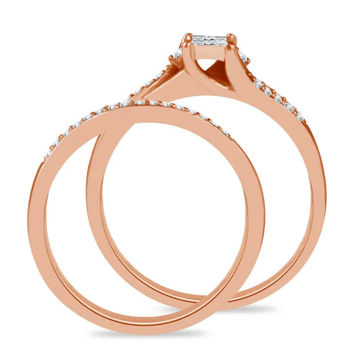 Goldia Rings 025 CT TW Quad PrincessCut Natural Diamond Bypass Bridal Engagement Ring Set in Solid 10K Rose Gold