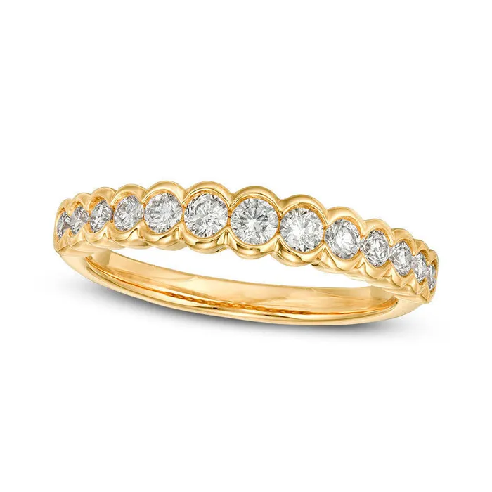 Goldia Rings 050 CT TW Certified Natural Diamond Scallop Edge Band in Solid 14K Gold II1