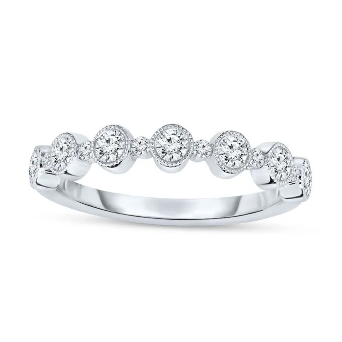 Goldia Rings 050 CT TW Natural Diamond Alternating Antique VintageStyle Stackable Band in Solid 14K White Gold