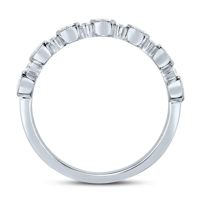 Goldia Rings 050 CT TW Natural Diamond Alternating Antique VintageStyle Stackable Band in Solid 14K White Gold