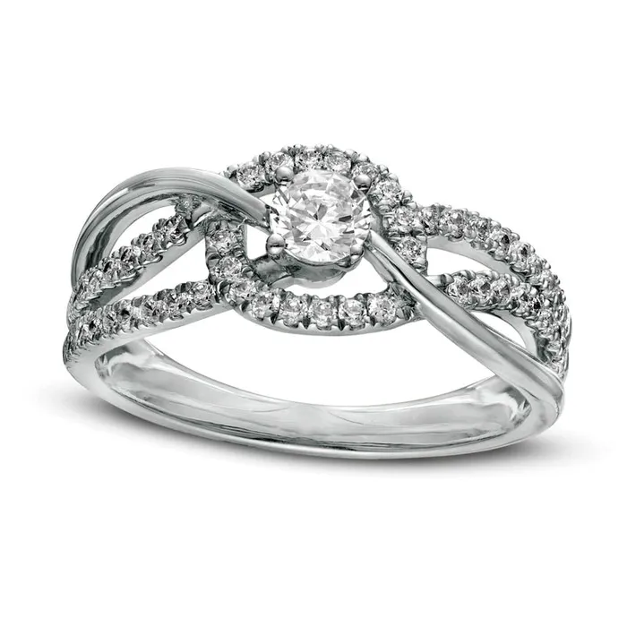 Goldia Rings 050 CT TW Natural Diamond MultiRow Bypass Engagement Ring in Solid 10K White Gold