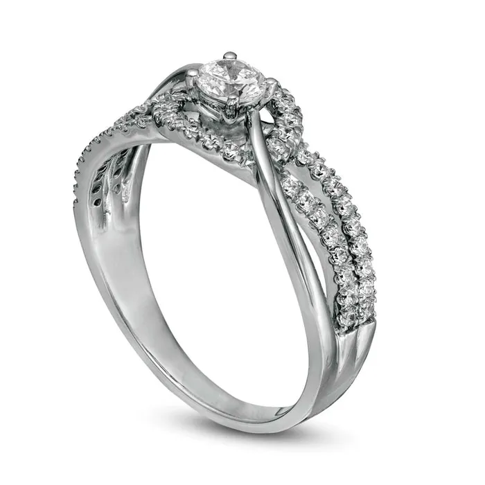 Goldia Rings 050 CT TW Natural Diamond MultiRow Bypass Engagement Ring in Solid 10K White Gold