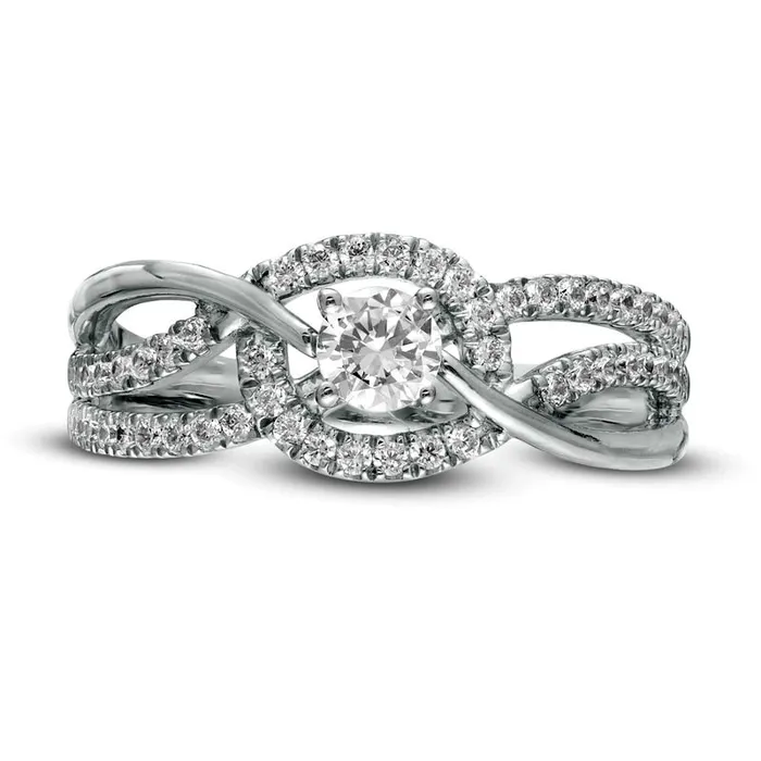 Goldia Rings 050 CT TW Natural Diamond MultiRow Bypass Engagement Ring in Solid 10K White Gold
