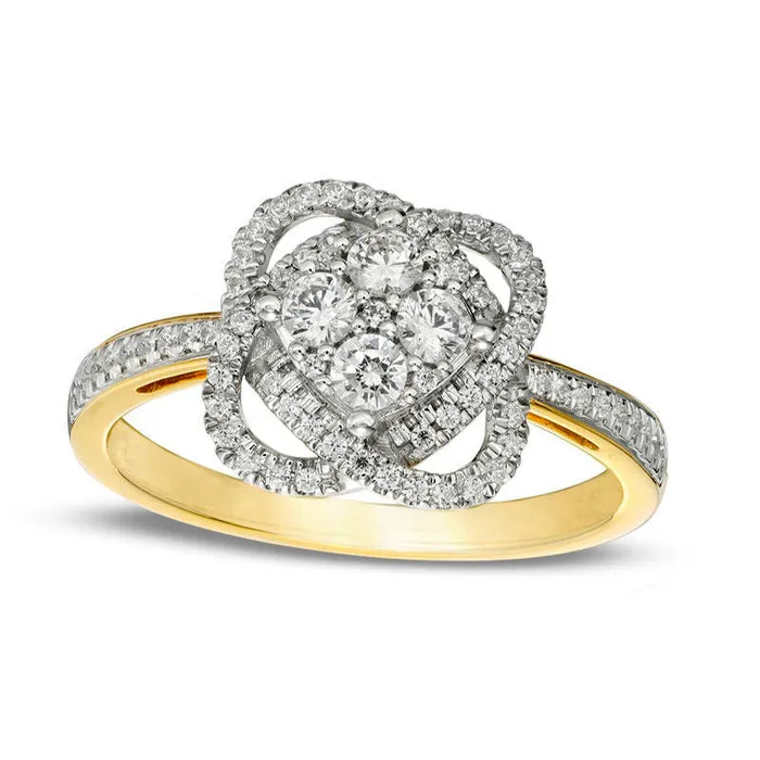 Goldia Rings 050 CT TW Quad Natural Diamond Orbit Frame Engagement Ring in Solid 10K Yellow Gold