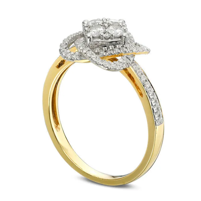 Goldia Rings 050 CT TW Quad Natural Diamond Orbit Frame Engagement Ring in Solid 10K Yellow Gold