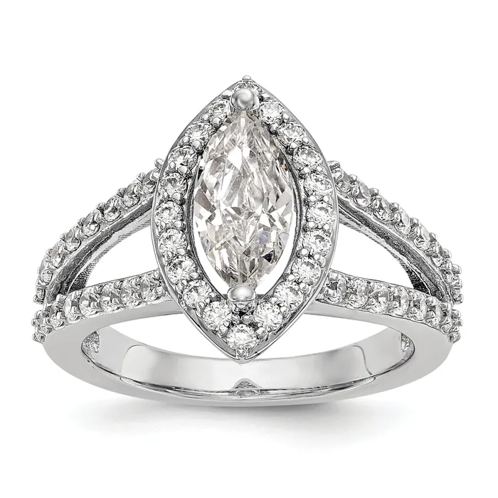 Goldia Rings 050ct CZ Solid Real 14K White Gold Marquise Halo Engagement Ring