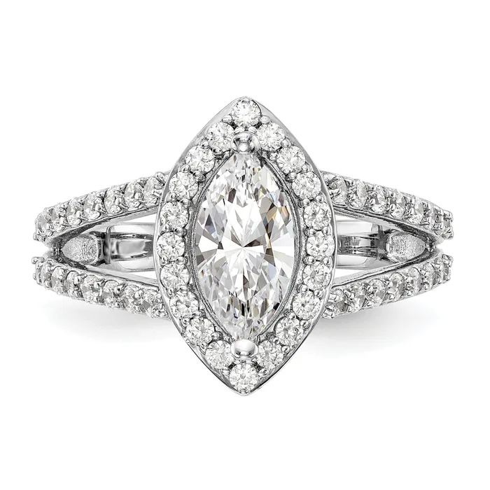 Goldia Rings 050ct CZ Solid Real 14K White Gold Marquise Halo Engagement Ring
