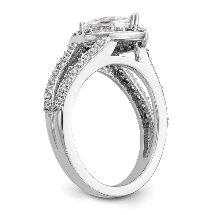 Goldia Rings 050ct CZ Solid Real 14K White Gold Marquise Halo Engagement Ring