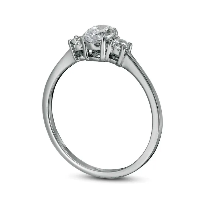 Goldia Rings 063 CT TW Oval and Round Natural Diamond Three Stone Engagement Ring in Solid 14K White Gold