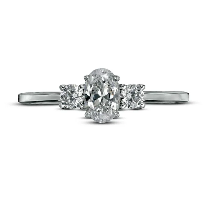 Goldia Rings 063 CT TW Oval and Round Natural Diamond Three Stone Engagement Ring in Solid 14K White Gold
