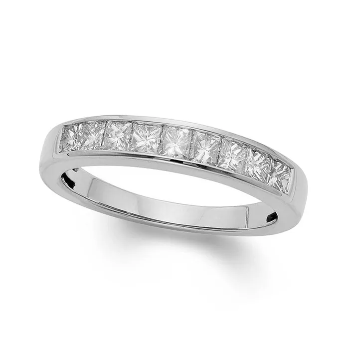 Goldia Rings 075 CT TW Certified PrincessCut Natural Diamond Nine Stone Wedding Band in Solid 14K White Gold II1