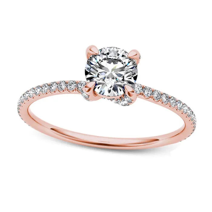 Goldia Rings 075 CT TW Natural Diamond Engagement Ring in Solid 14K Rose Gold