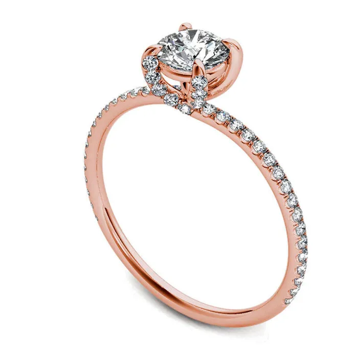 Goldia Rings 075 CT TW Natural Diamond Engagement Ring in Solid 14K Rose Gold