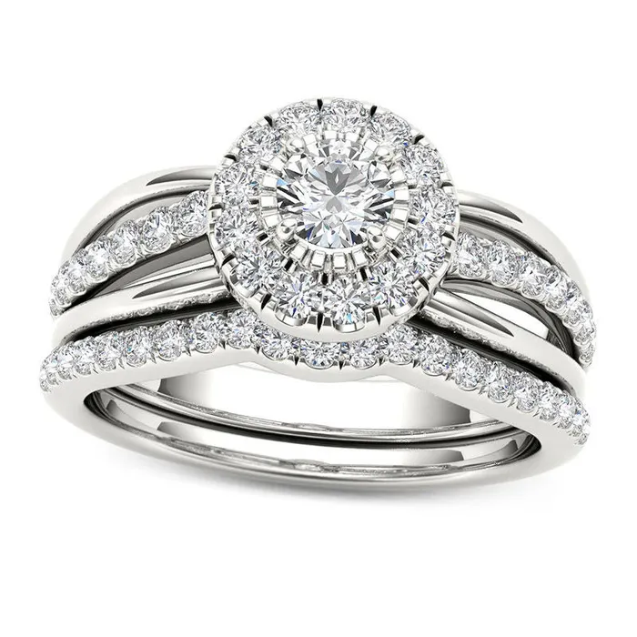 Goldia Rings 075 CT TW Natural Diamond Frame Bridal Engagement Ring Set in Solid 14K White Gold