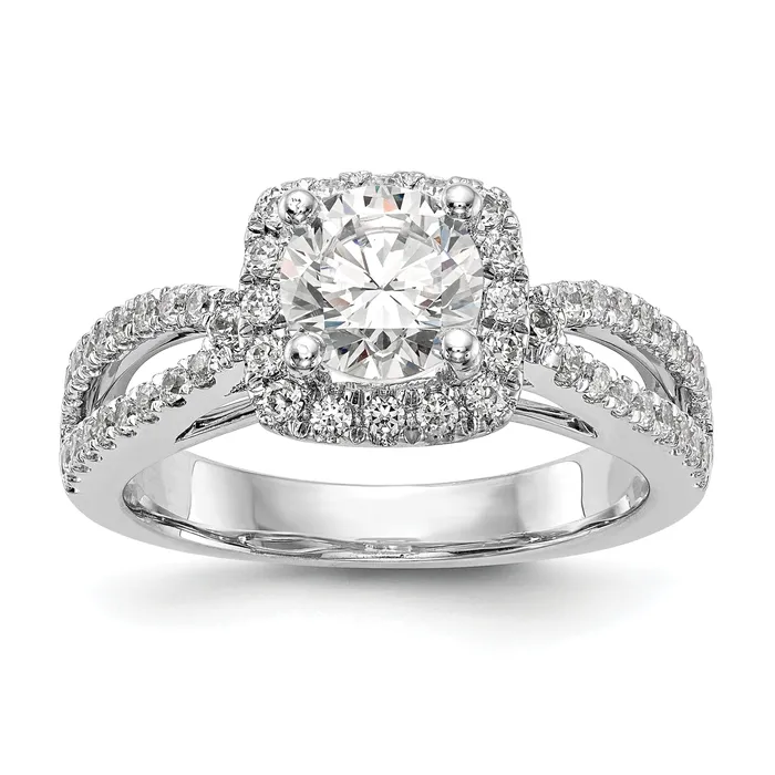 Goldia Rings 075ct CZ Solid Real 14K White Gold Round Cushion Halo Engagement Ring
