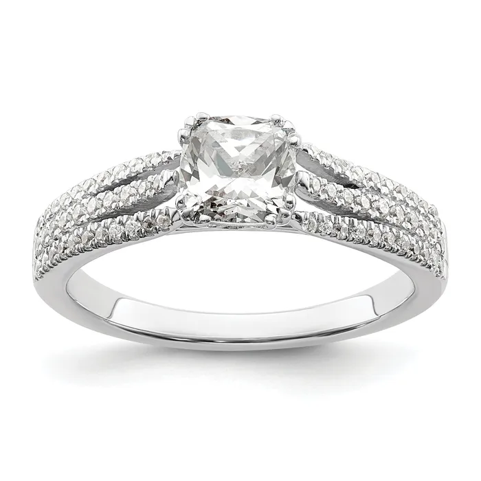 Goldia Rings 075ct CZ Solid Real 14k White Polish 3 Row 34ct Cushion Eng Dia Ring
