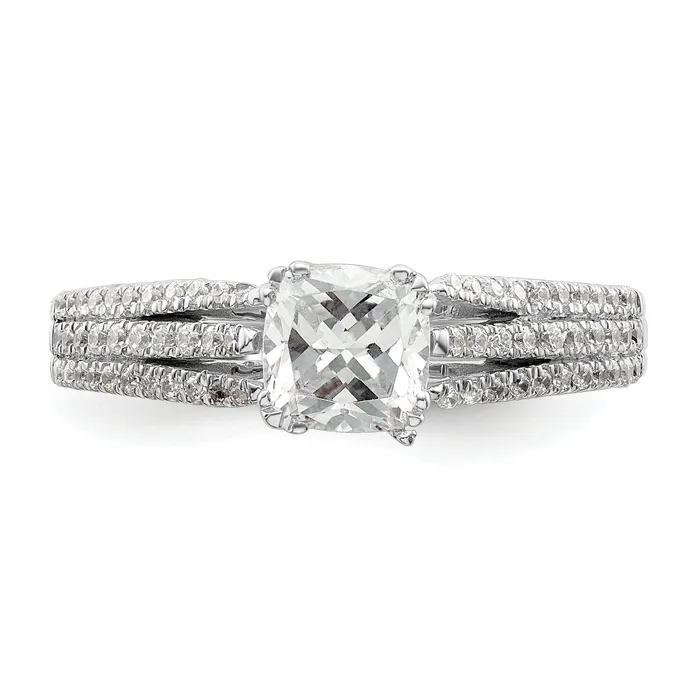 Goldia Rings 075ct CZ Solid Real 14k White Polish 3 Row 34ct Cushion Eng Dia Ring