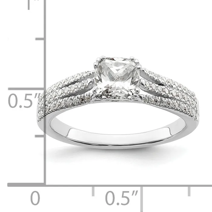 Goldia Rings 075ct CZ Solid Real 14k White Polish 3 Row 34ct Cushion Eng Dia Ring
