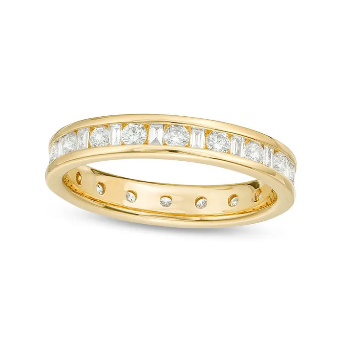 Goldia Rings 10 CT TW Baguette and Round Natural Diamond Eternity Band in Solid 14K Gold HSI2