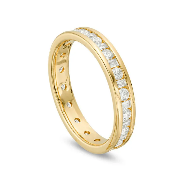 Goldia Rings 10 CT TW Baguette and Round Natural Diamond Eternity Band in Solid 14K Gold HSI2