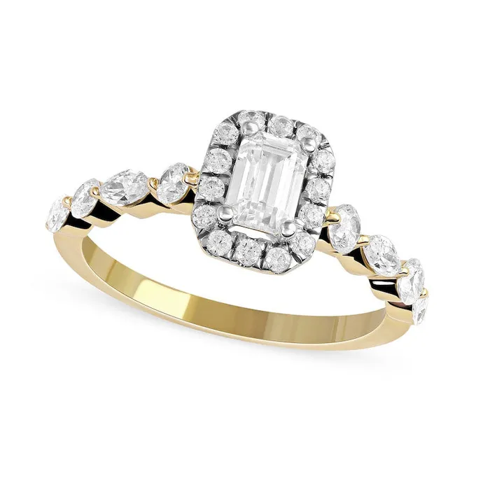 Goldia Rings 10 CT TW EmeraldCut Natural Diamond Frame MultiShape Alternating Shank Engagement Ring in Solid 10K Yellow Gold