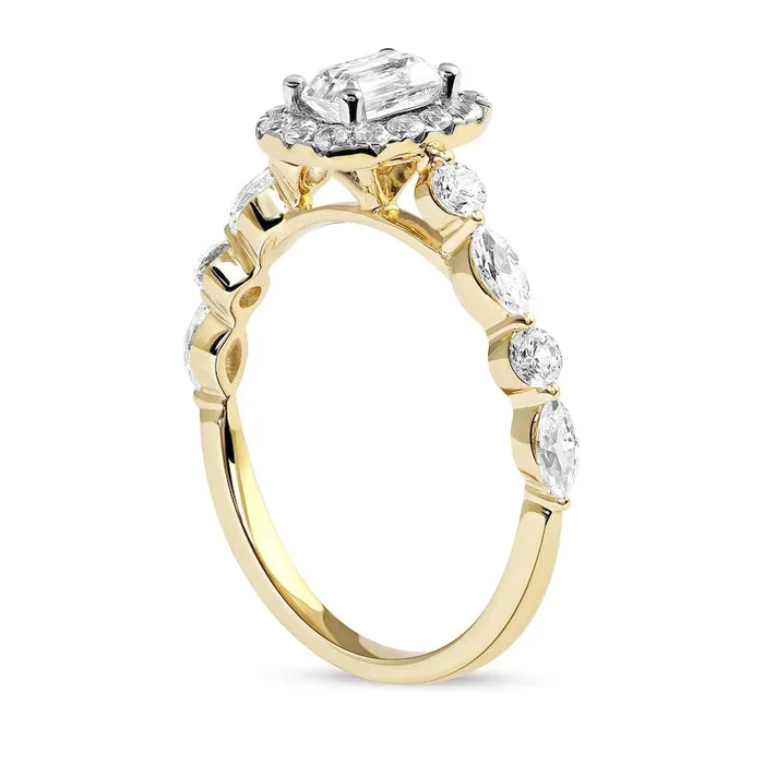 Goldia Rings 10 CT TW EmeraldCut Natural Diamond Frame MultiShape Alternating Shank Engagement Ring in Solid 10K Yellow Gold
