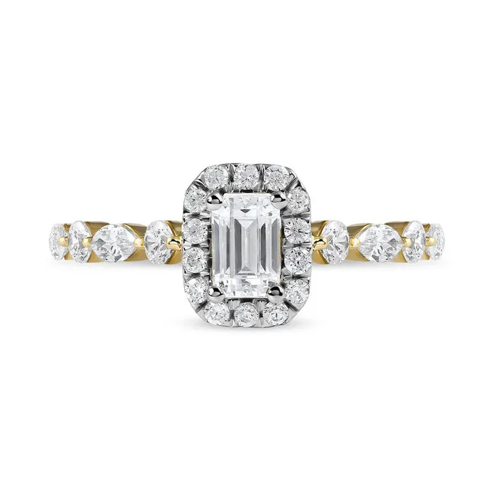 Goldia Rings 10 CT TW EmeraldCut Natural Diamond Frame MultiShape Alternating Shank Engagement Ring in Solid 10K Yellow Gold