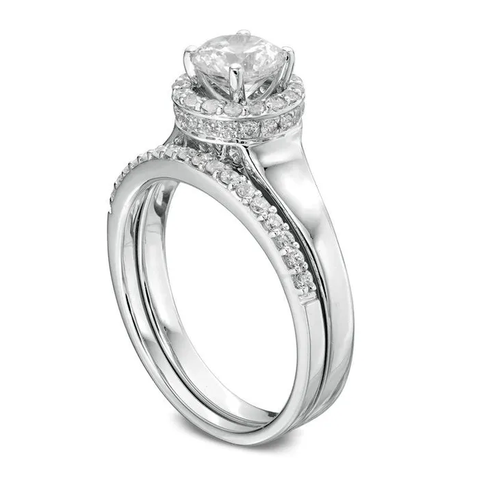 Goldia Rings 10 CT TW Natural Diamond Frame Bridal Engagement Ring Set in Solid 14K White Gold