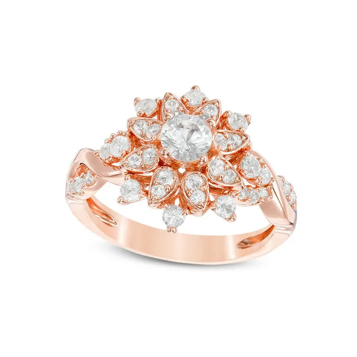 Goldia Rings 10 CT TW Natural Diamond Frame Starburst Ring in Solid 14K Rose Gold