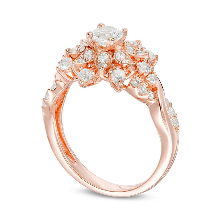 Goldia Rings 10 CT TW Natural Diamond Frame Starburst Ring in Solid 14K Rose Gold