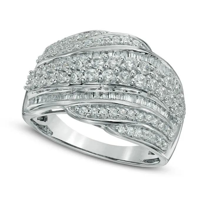 Goldia Rings 10 CT TW Natural Diamond Layered Wave Band in Solid 10K White Gold