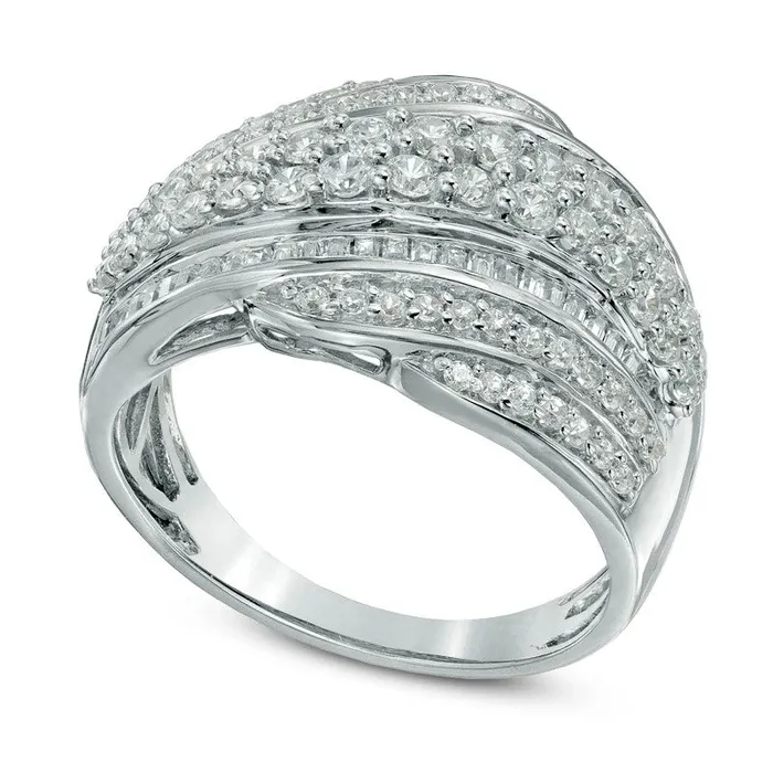 Goldia Rings 10 CT TW Natural Diamond Layered Wave Band in Solid 10K White Gold