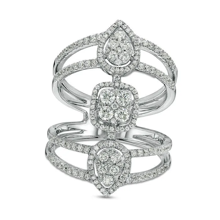 Goldia Rings 10 CT TW Natural Diamond MultiShapes Open Ring in Solid 10K White Gold