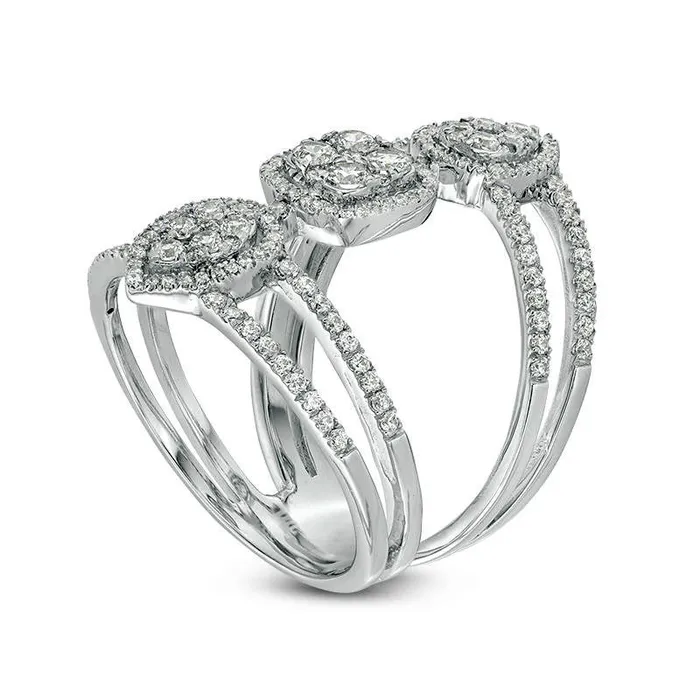 Goldia Rings 10 CT TW Natural Diamond MultiShapes Open Ring in Solid 10K White Gold