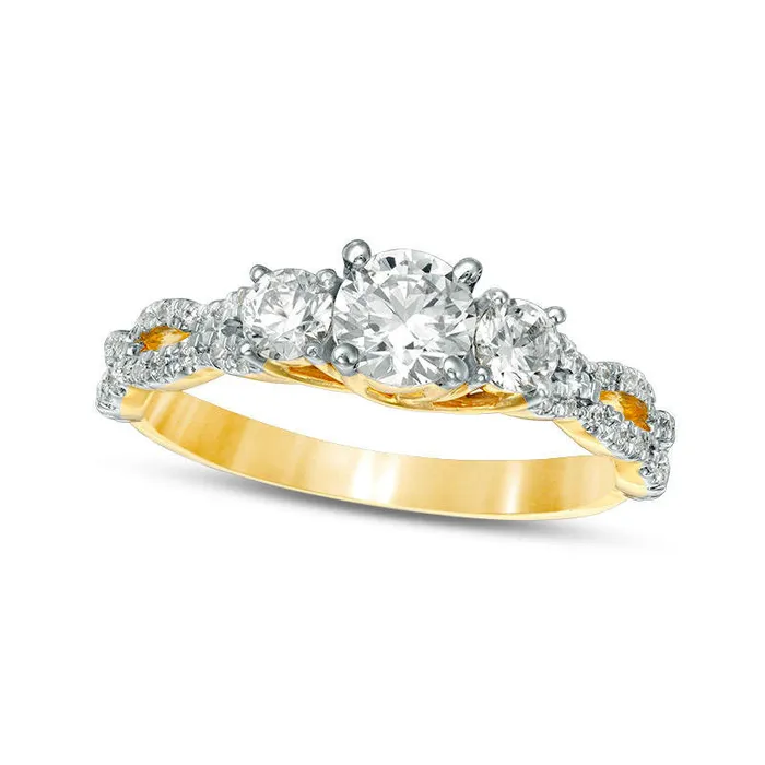 Goldia Rings 10 CT TW Natural Diamond Three Stone Braid Engagement Ring in Solid 10K Yellow Gold