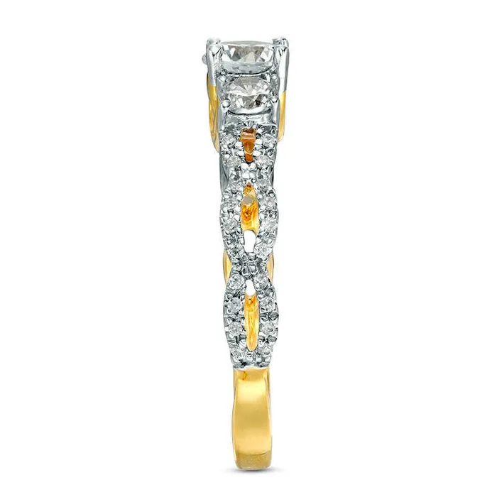 Goldia Rings 10 CT TW Natural Diamond Three Stone Braid Engagement Ring in Solid 10K Yellow Gold