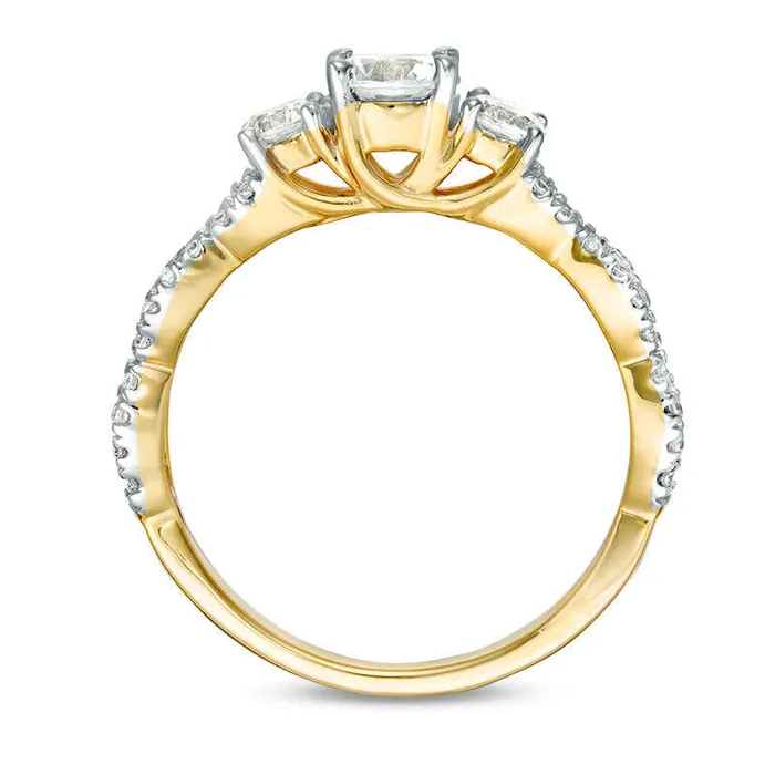 Goldia Rings 10 CT TW Natural Diamond Three Stone Braid Engagement Ring in Solid 10K Yellow Gold